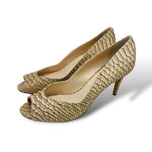 NWT COYE NOKES Snake Skin Heels Sz.10 Tan Gold Python Print Quiet Luxury Career
